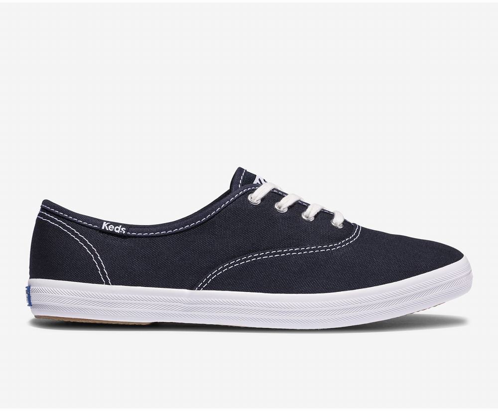 Women's Keds Washable Champion Feat Organic Cotton Wide Width Shoes Navy 6704295HE - South Africa